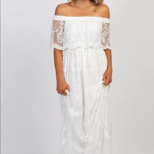 Pink Blush Lace Off The Shoulder Maxi Dress (non maternity)